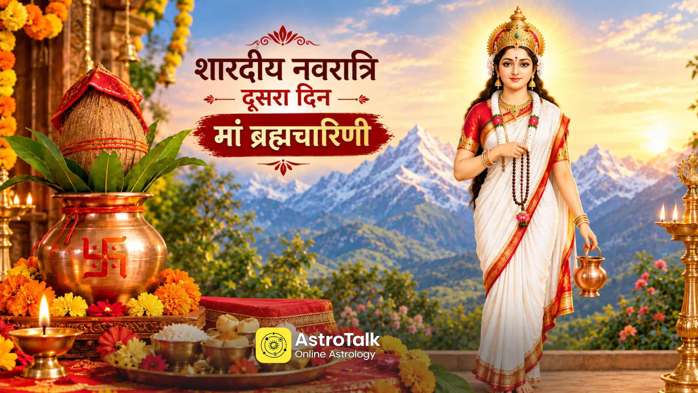 नवरात्रि के दूसरे दिन मां ब्रह्मचारिणी की पूजा, नोट करें पूजा मुहूर्त, विधि, शुभ योग और उपाय