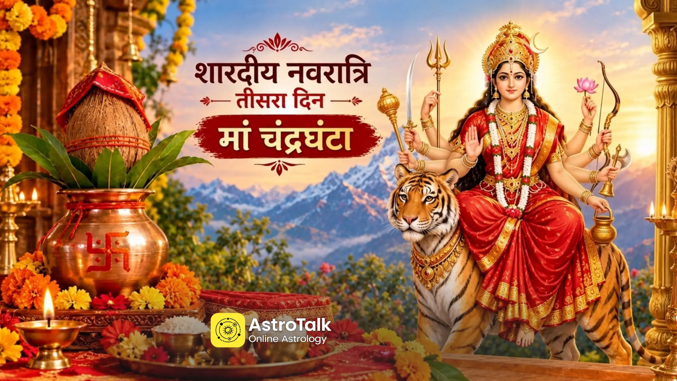 नवरात्रि के तीसरे दिन माँ चंद्रघंटा की पूजा, नोट करें पूजा मुहूर्त, विधि, शुभ योग, कथा और उपाय